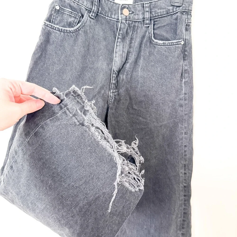 DL1961 Hepburn Wide Leg High Rise Jeans Jet Black Size 26 Anthropologie Distress
